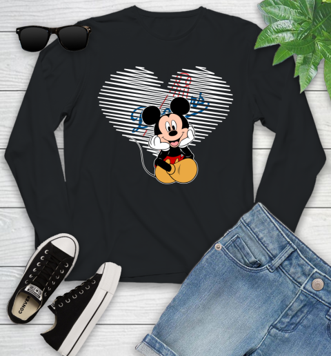 MLB Los Angeles Dodgers The Heart Mickey Mouse Disney Baseball T Shirt_000 Youth Long Sleeve