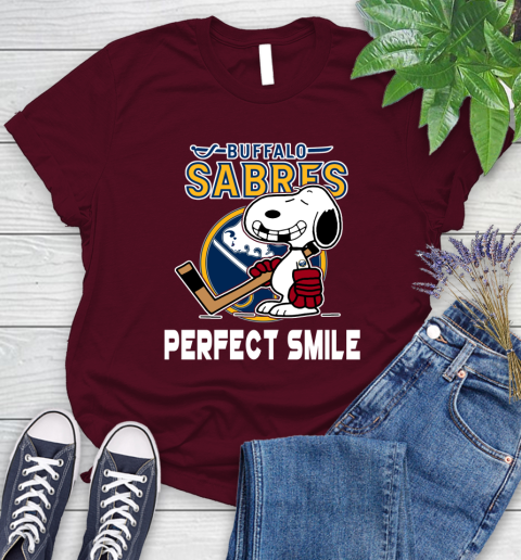 NHL Buffalo Sabres Snoopy Perfect Smile The Peanuts Movie Hockey T Shirt Women's T-Shirt 7