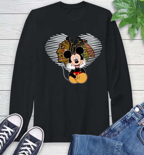 NHL Chicago Blackhawks Carolina Hurricanes The Heart Mickey Mouse Disney Hockey Long Sleeve T-Shirt