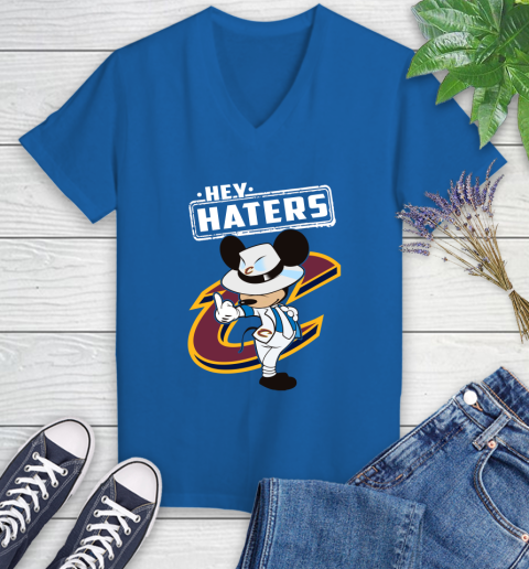 NBA Hey Haters Mickey Basketball Sports Cleveland Cavaliers Women's V-Neck T-Shirt 10