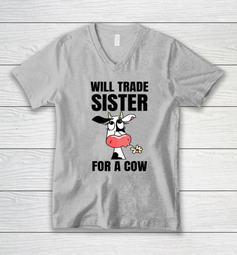 Funny Farmer Will Trade Sister For A Cow Lover V-Neck T-Shirt 2