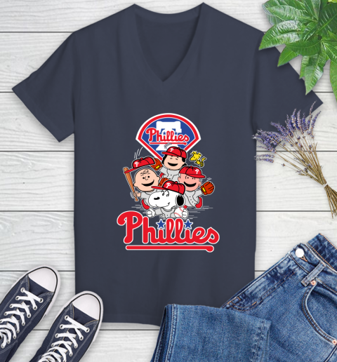 MLB Philadelphia Phillies Snoopy Charlie Brown Woodstock The Peanuts Movie Baseball T Shirt_000 Women's V-Neck T-Shirt 12