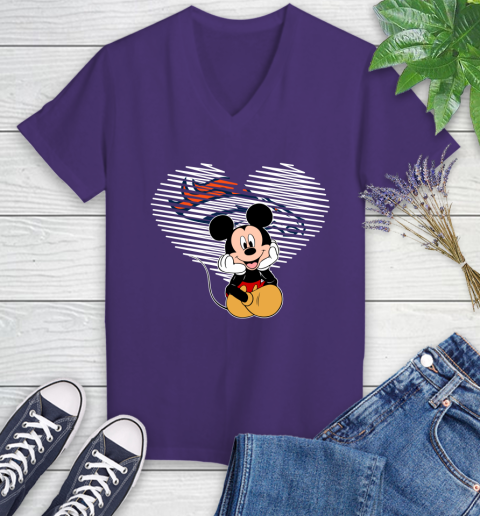 NFL Denver Broncos The Heart Mickey Mouse Disney Football T Shirt_000 Women's V-Neck T-Shirt 3