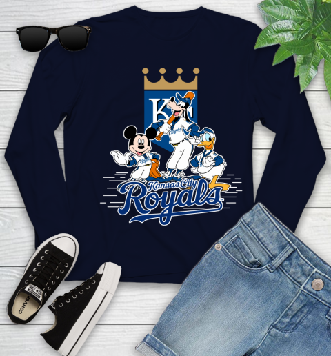 MLB Kansas City Royals Mickey Mouse Donald Duck Goofy Baseball T Shirt Youth Long Sleeve 2