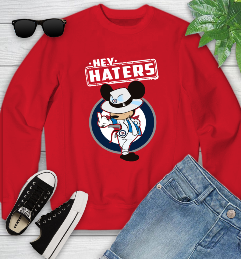 NHL Hey Haters Mickey Hockey Sports Winnipeg Jets Youth Sweatshirt 8