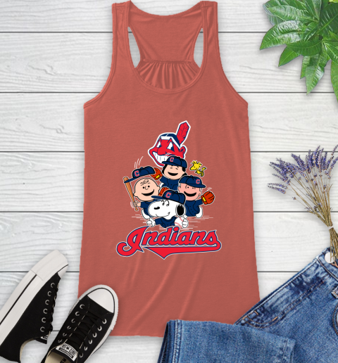 MLB Cleveland Indians Snoopy Charlie Brown Woodstock The Peanuts Movie Baseball T Shirt_000 Racerback Tank 3