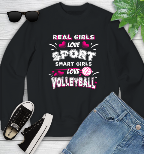 Real Girls Loves Sport Smart Girls Play Volleyball Youth Sweatshirt