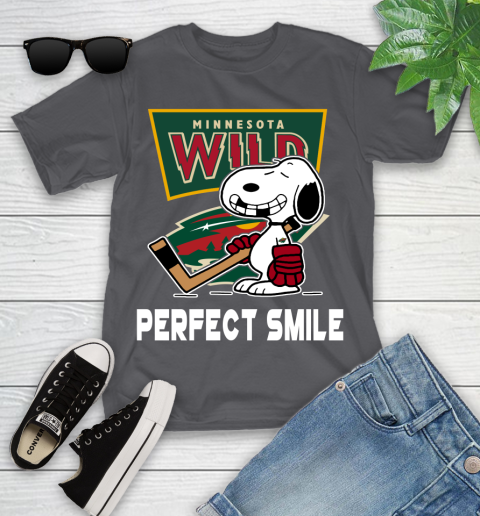 NHL Minnesota Wild Snoopy Perfect Smile The Peanuts Movie Hockey T Shirt Youth T-Shirt 6