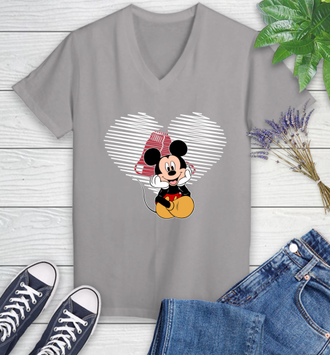 MLB Boston Red Sox The Heart Mickey Mouse Disney Baseball T Shirt_000 Women's V-Neck T-Shirt 4