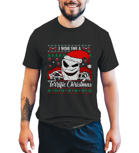 Nightmare Before Christmas Ugly Sweater Shirt, I Wish You A Terrific Christmas Tshirt, Jack Skellington T Shirt, Christmas Gifts