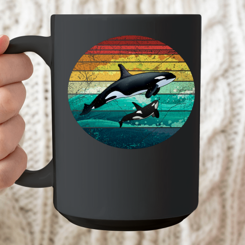 Orca Family Vintage Retro Art Killer Whale Family Ceramic Mug 15oz