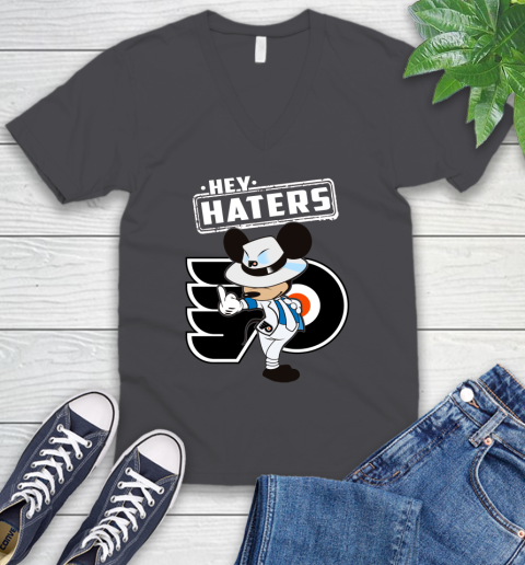 NHL Hey Haters Mickey Hockey Sports Philadelphia Flyers V-Neck T-Shirt 4