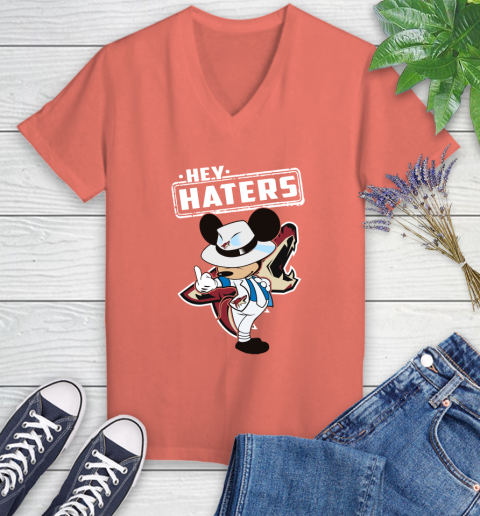 NHL Hey Haters Mickey Hockey Sports Arizona Coyotes Women's V-Neck T-Shirt 6