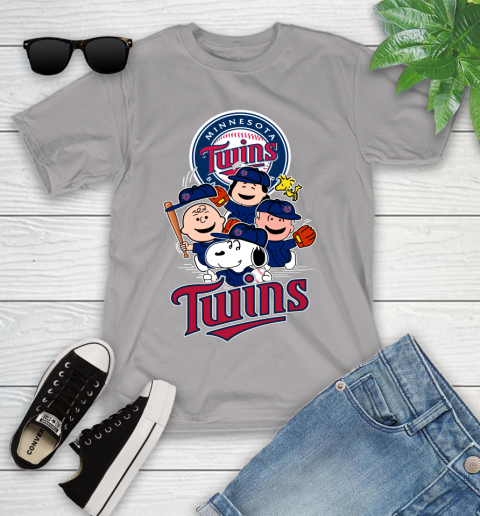 MLB Minnesota Twins Snoopy Charlie Brown Woodstock The Peanuts Movie Baseball T Shirt_000 Youth T-Shirt 4