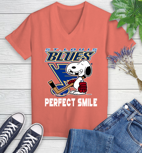 NHL St.Louis Blues Snoopy Perfect Smile The Peanuts Movie Hockey T Shirt Women's V-Neck T-Shirt 6