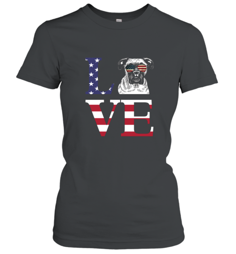 American Flag Boxer Dog Love Shirt  4th of July T Shirt Women T-Shirt