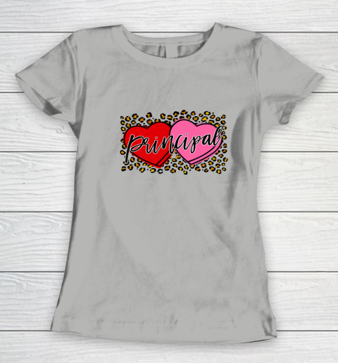 Leopard Candy Heart Principal Valentine Day Principal V Day Women's T-Shirt 7