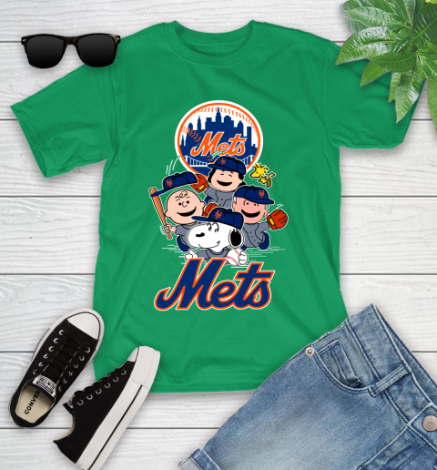 MLB New York Mets Snoopy Charlie Brown Woodstock The Peanuts Movie Baseball T Shirt Youth T-Shirt 8