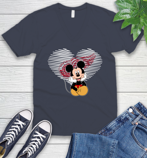 NHL Detroit Red Wings The Heart Mickey Mouse Disney Hockey V-Neck T-Shirt 8