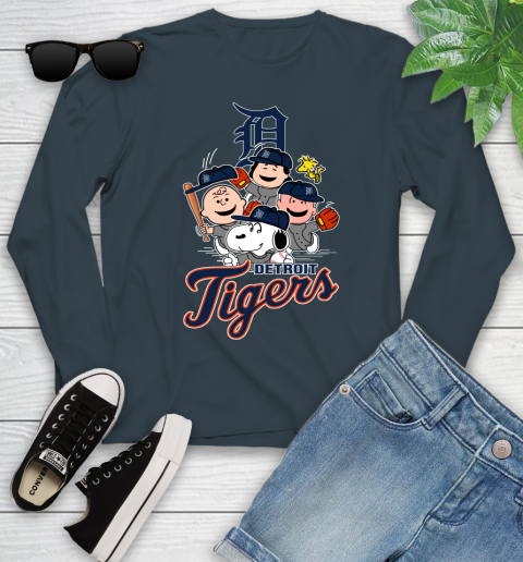MLB Detroit Tigers Snoopy Charlie Brown Woodstock The Peanuts Movie Baseball T Shirt Youth Long Sleeve 9