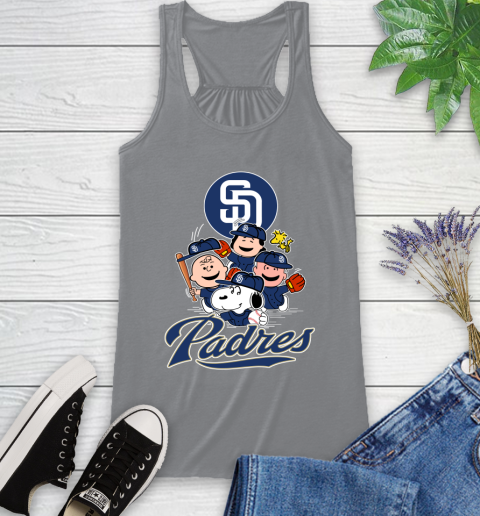 MLB San Diego Padres Snoopy Charlie Brown Woodstock The Peanuts Movie Baseball T Shirt_000 Racerback Tank 4