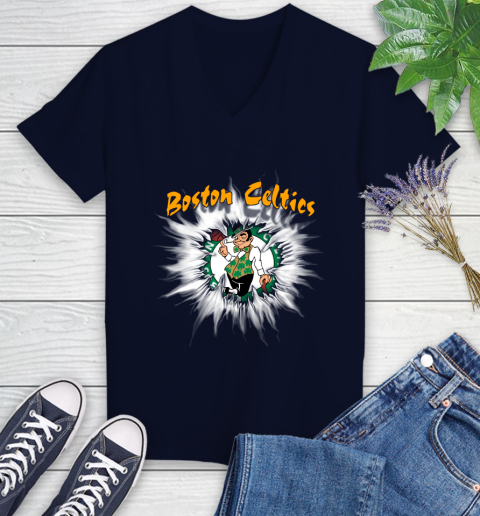 Boston Celtics NBA Basketball Rip Sports Women's V-Neck T-Shirt 2