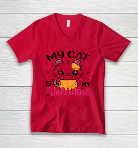 My Cat Is My Valentine Vintage Women Men Valentines Day V-Neck T-Shirt 6