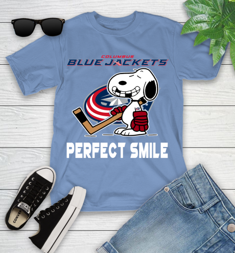 NHL Columbus Blue Jackets Snoopy Perfect Smile The Peanuts Movie Hockey T Shirt Youth T-Shirt 15