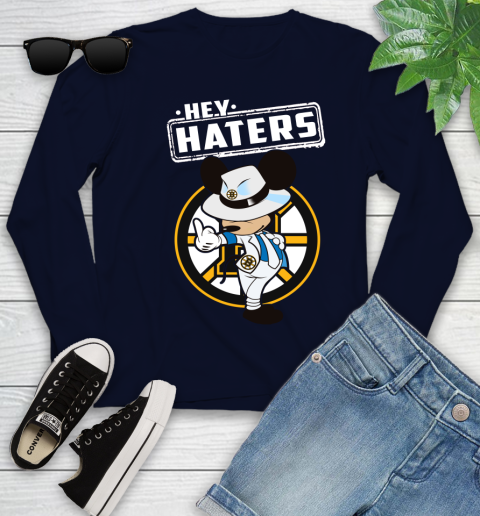 NHL Hey Haters Mickey Hockey Sports Boston Bruins Youth Long Sleeve 2
