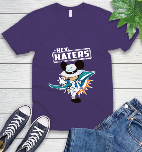 NFL Hey Haters Mickey Football Sports Miami Dolphins V-Neck T-Shirt 9