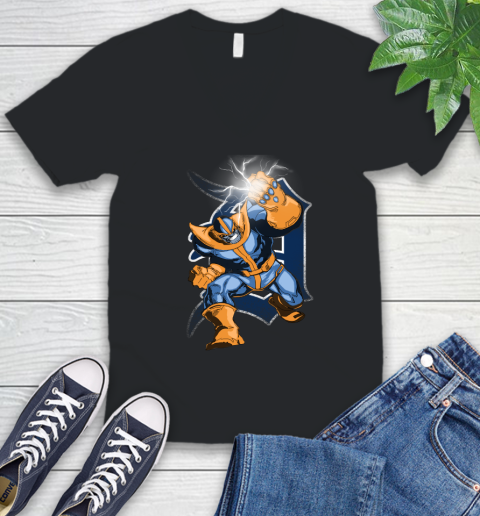 Detroit Tigers MLB Baseball Thanos Avengers Infinity War Marvel V-Neck T-Shirt