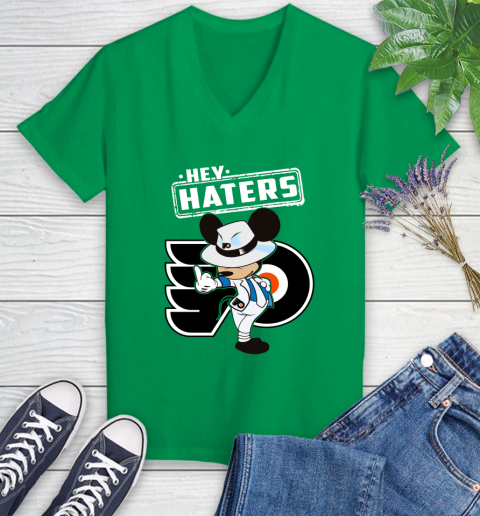 NHL Hey Haters Mickey Hockey Sports Philadelphia Flyers Women's V-Neck T-Shirt 5