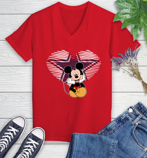 NFL Dallas Cowboys The Heart Mickey Mouse Disney Football T Shirt_000 Women's V-Neck T-Shirt 11