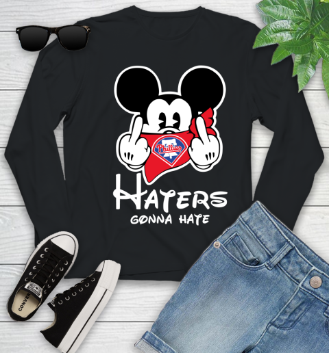 MLB Philadelphia Phillies Haters Gonna Hate Mickey Mouse Disney Baseball T Shirt_000 Youth Long Sleeve