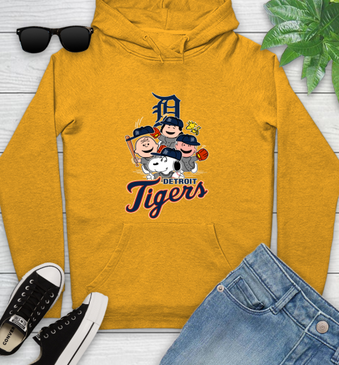 MLB Detroit Tigers Snoopy Charlie Brown Woodstock The Peanuts Movie Baseball T Shirt Youth Hoodie 2