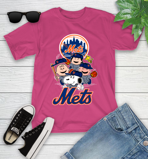 MLB New York Mets Snoopy Charlie Brown Woodstock The Peanuts Movie Baseball T Shirt Youth T-Shirt 11