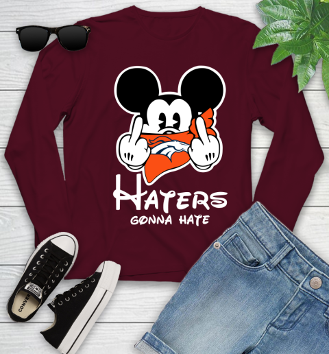 NFL Denver Broncos Haters Gonna Hate Mickey Mouse Disney Football T Shirt Youth Long Sleeve 6