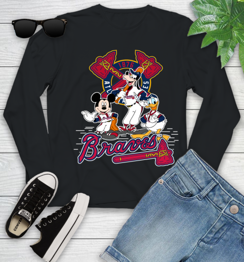 MLB Atlanta Braves Mickey Mouse Donald Duck Goofy Baseball T Shirt Youth  Long Sleeve