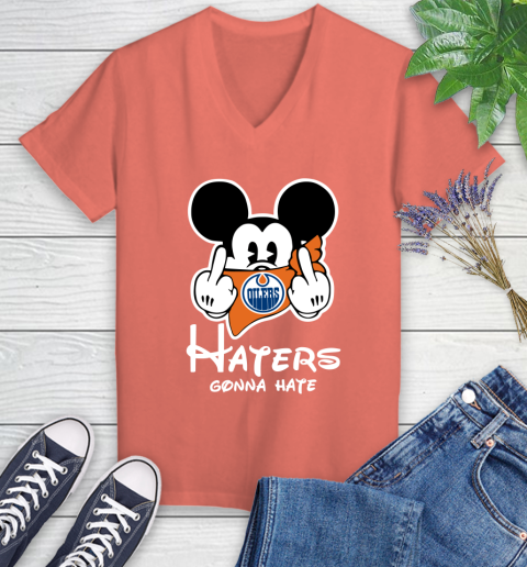 NHL Edmonton Oilers Haters Gonna Hate Mickey Mouse Disney Hockey T Shirt Women's V-Neck T-Shirt 6