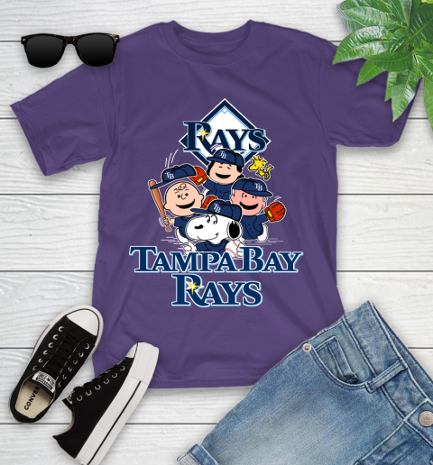 MLB Tampa Bay Rays Snoopy Charlie Brown Woodstock The Peanuts Movie Baseball T Shirt Youth T-Shirt 3