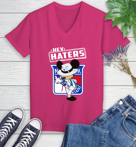 NHL Hey Haters Mickey Hockey Sports New York Rangers Women's V-Neck T-Shirt 9
