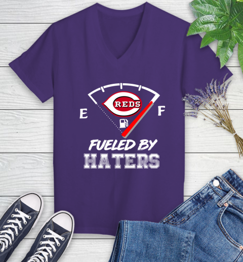 Cincinnati Reds MLB Baseball Fueled By Haters Sports Women's V-Neck T-Shirt 3