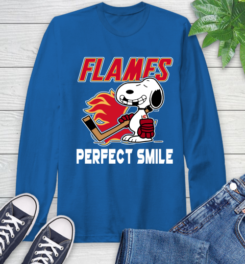 NHL Calgary Flames Snoopy Perfect Smile The Peanuts Movie Hockey T Shirt Long Sleeve T-Shirt 10