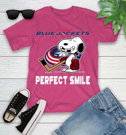 NHL Columbus Blue Jackets Snoopy Perfect Smile The Peanuts Movie Hockey T Shirt Youth T-Shirt 11