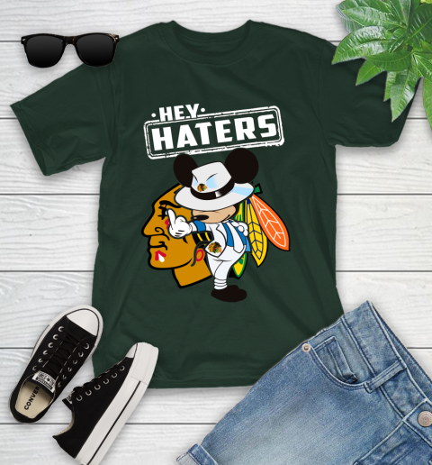 NHL Hey Haters Mickey Hockey Sports Chicago Blackhawks Youth T-Shirt 5