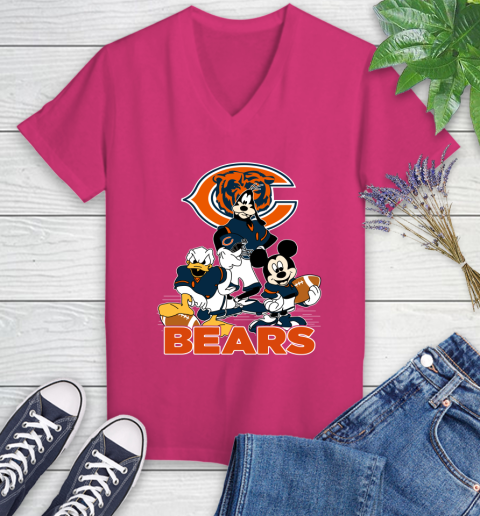 NFL Chicago Bears Mickey Mouse Donald Duck Goofy Football Shirt Women's V-Neck T-Shirt 9