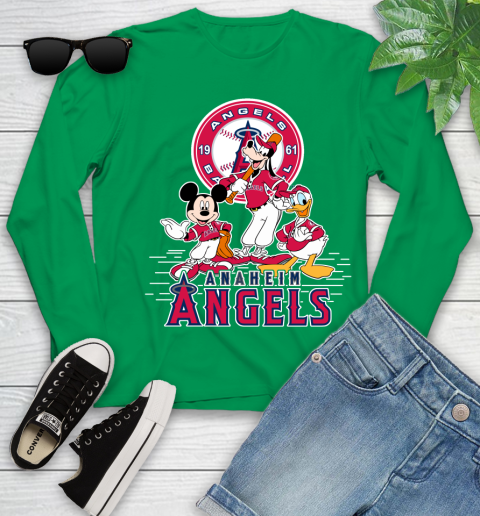 MLB Los Angeles Angels Mickey Mouse Donald Duck Goofy Baseball T Shirt Youth Long Sleeve 7