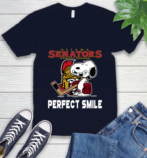 NHL New York Rangers Snoopy Perfect Smile The Peanuts Movie Hockey T Shirt V-Neck T-Shirt 2