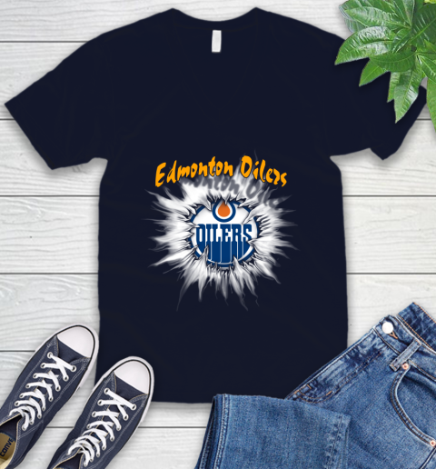 Edmonton Oilers NHL Hockey Adoring Fan Rip Sports V-Neck T-Shirt 2