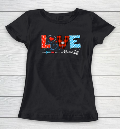 Love Nurselife Valentine Nurse Leopard Print Plaid Heart Women's T-Shirt 1